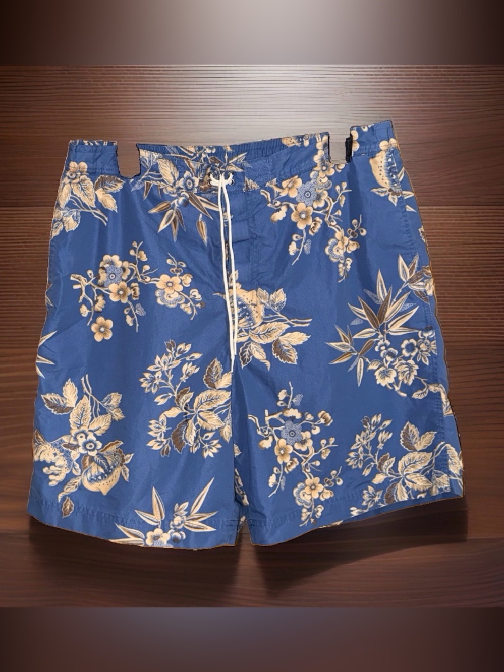 Polo Sport by Ralph Lauren Blue Swim Trunks with Beige Floral Print-L-EC